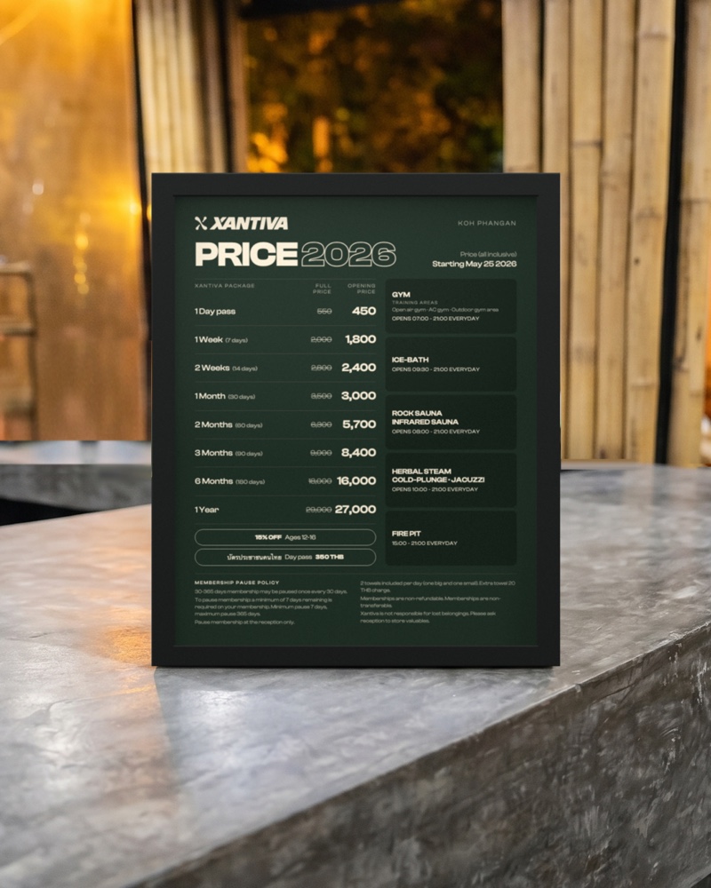 The 2026 price list in a frame on the reception counter