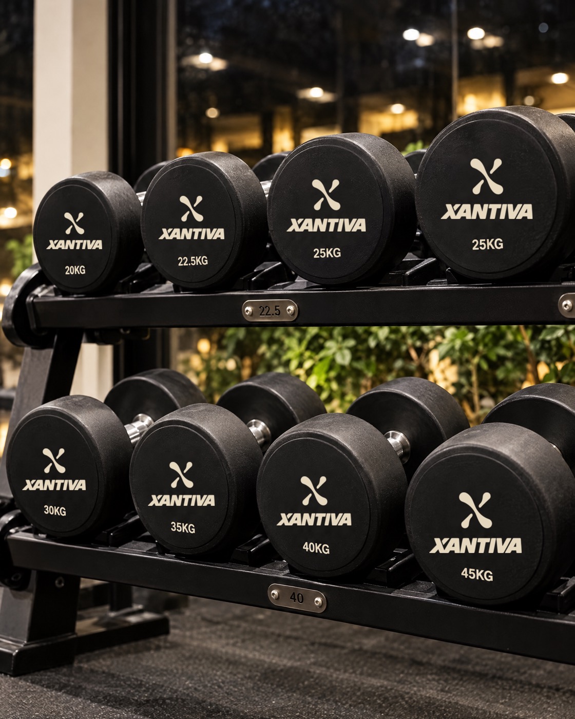 Dumbbells with the Xantiva logo