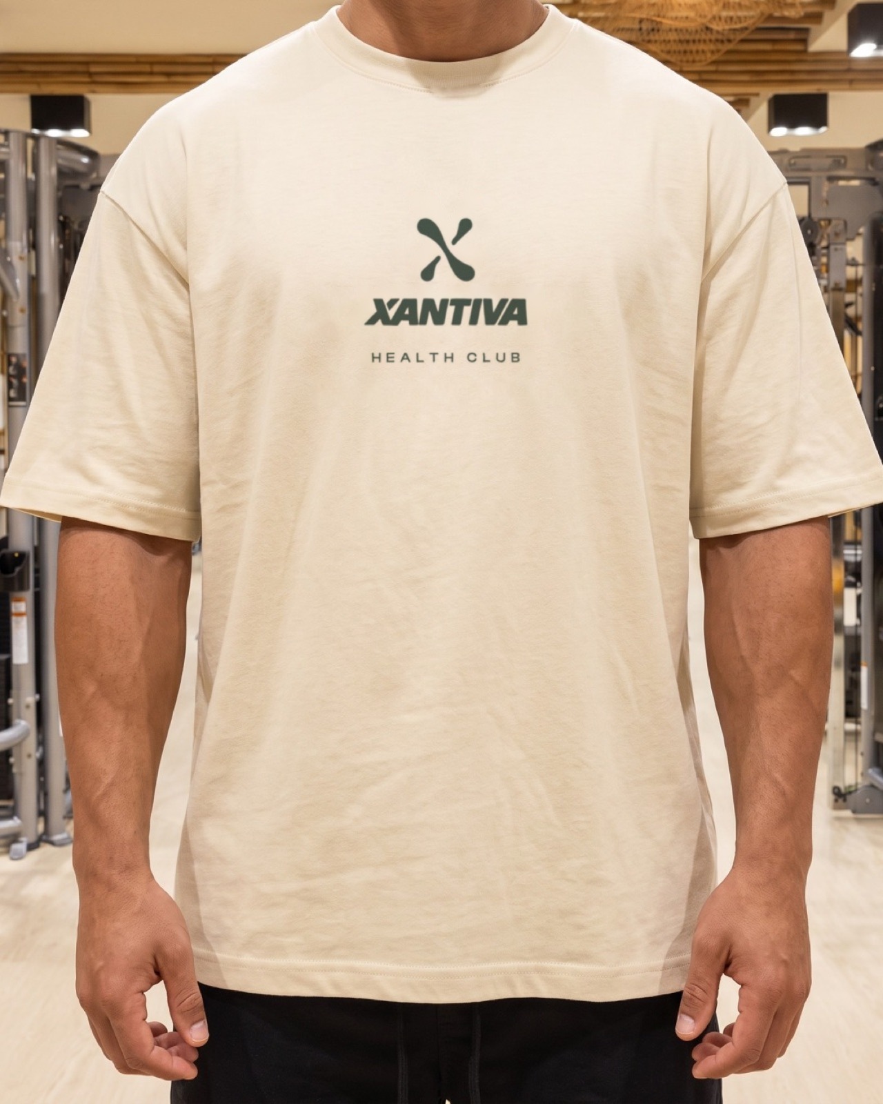Cream team tee with the Xantiva logo on the chest